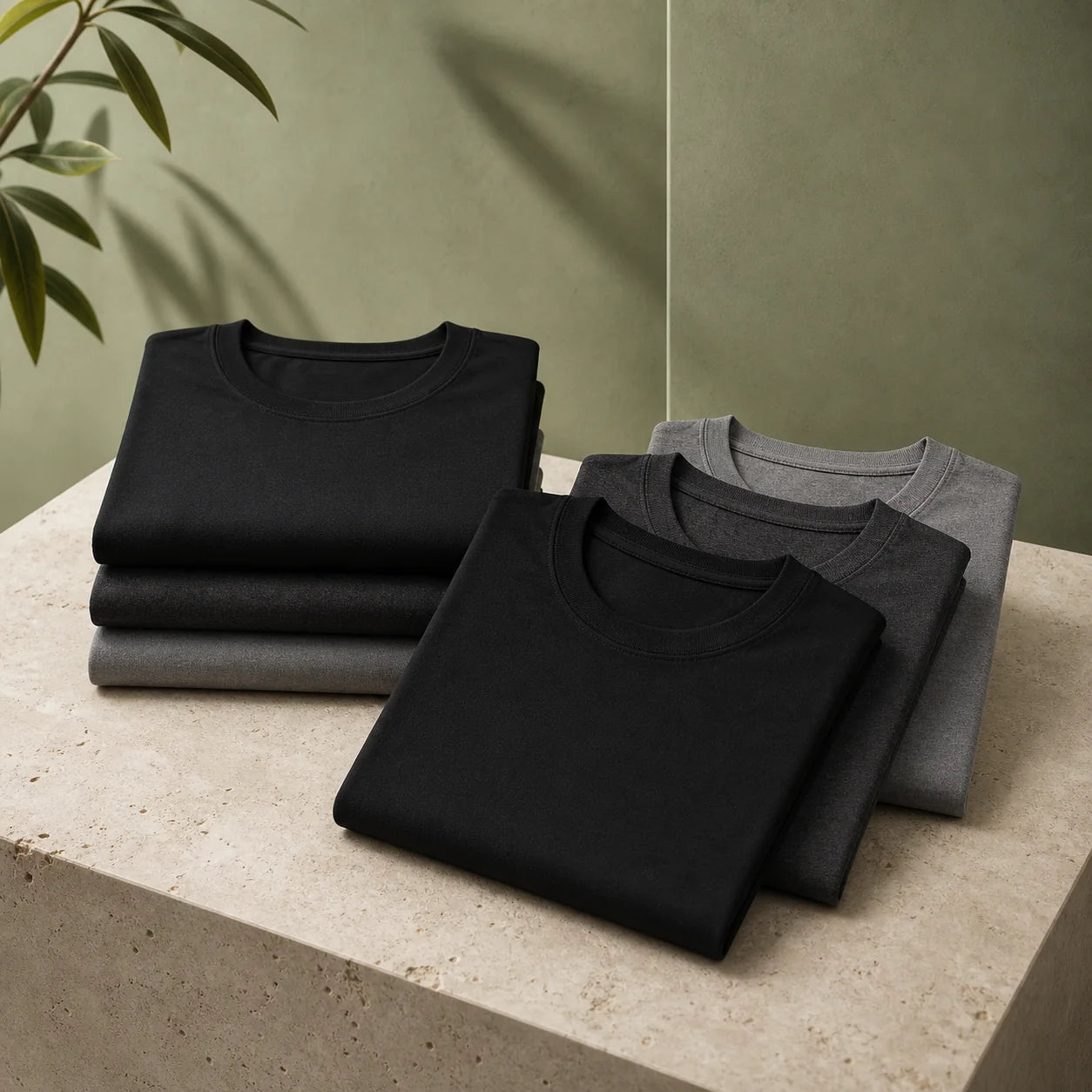 Folded black and charcoal T-shirt multipacks